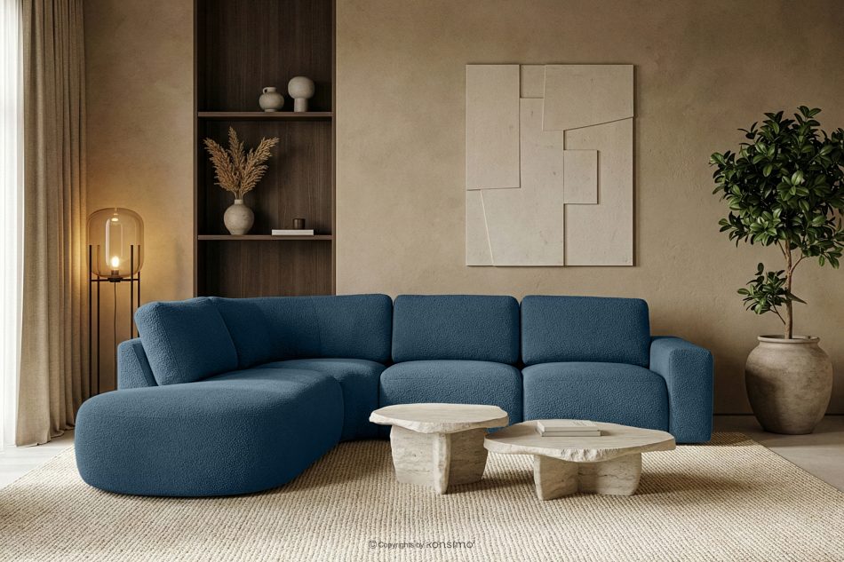 ZUCCO Große modulare Ecksofa aus Bouclé-Stoff links dunkelblau dunkelblau - Foto 11