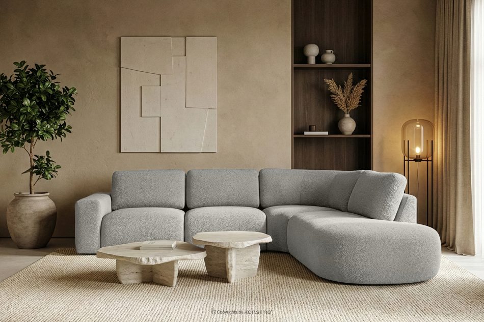 ZUCCO Große modulare Ecksofa aus Bouclé-Stoff rechts hellgrau hellgrau - Foto 11