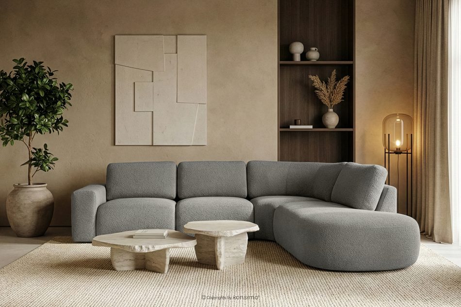 ZUCCO Große modulare Ecksofa aus Bouclé-Stoff rechts dunkelgrau dunkelgrau - Foto 11