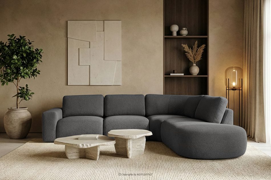 ZUCCO Große modulare Ecksofa aus Bouclé-Stoff rechts graphit graphit - Foto 11