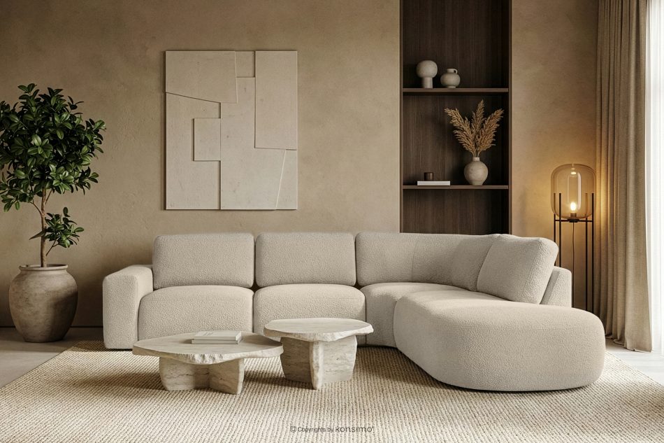 ZUCCO Großes modulares Ecksofa aus Bouclé-Stoff rechts hellbeige hellbeige - Foto 11