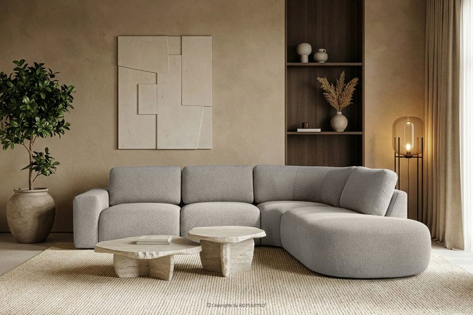 ZUCCO Großes modulares Ecksofa aus Bouclé-Stoff rechts braun braun - Foto 11