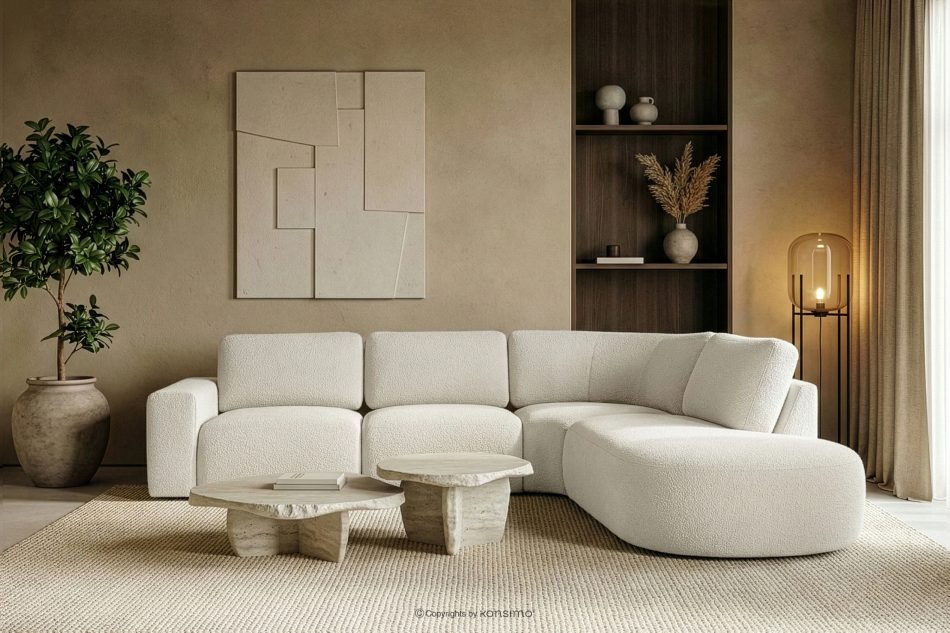 ZUCCO Großes modulares Ecksofa aus Bouclé-Stoff rechts ecru ecru - Foto 11