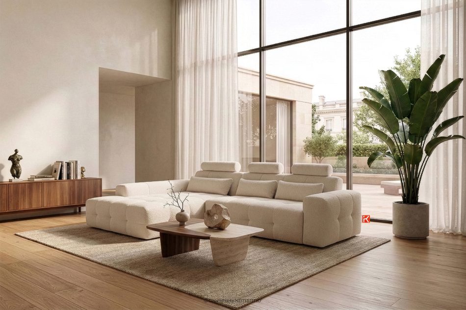 ALIGRA Ecksofa mit Steppung aus Chenille-Stoff links hellbeige hellbeige - Foto 15