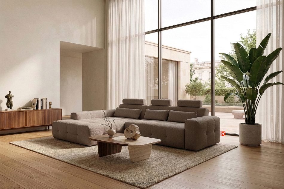 ALIGRA Ecksofa mit Steppung aus Chenille-Stoff links braun braun - Foto 15