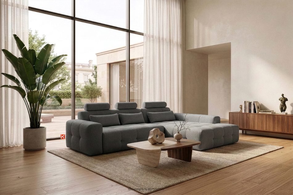 ALIGRA Ecksofa mit Steppung aus Chenille-Stoff rechts grau grau - Foto 15