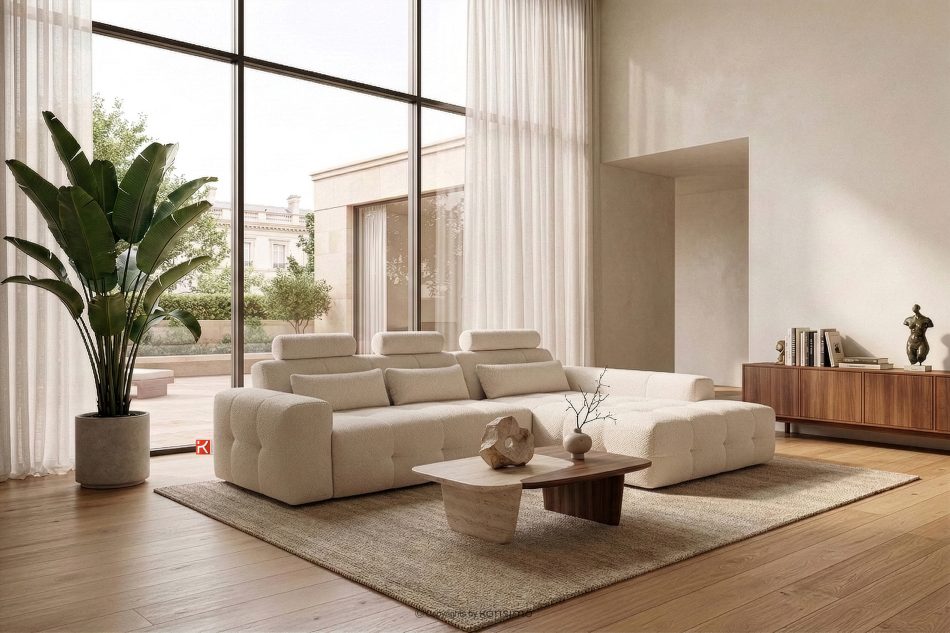ALIGRA Ecksofa mit Steppung aus Chenille-Stoff rechts hellbeige hellbeige - Foto 15
