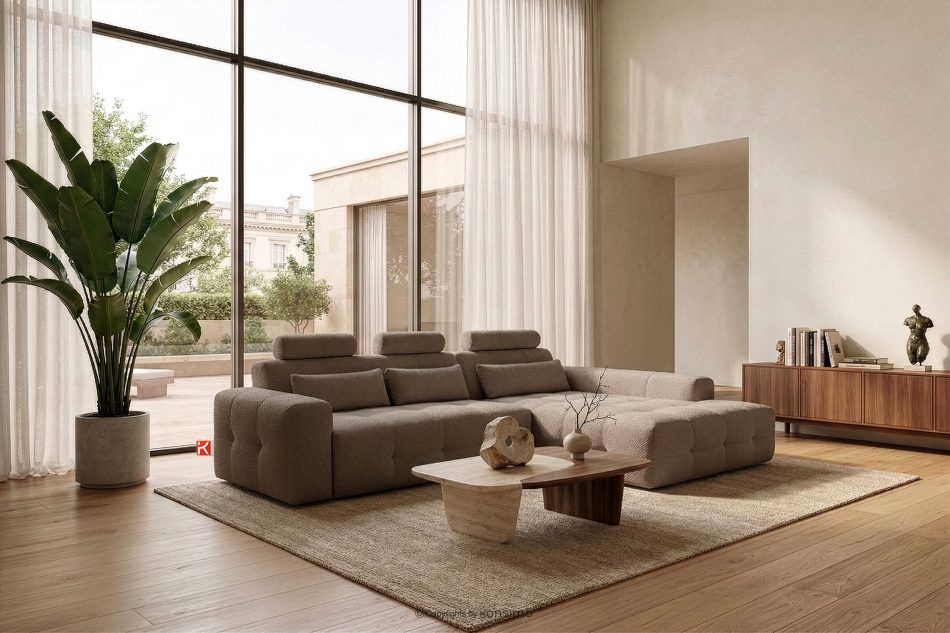 ALIGRA Ecksofa mit Steppung aus Chenille-Stoff rechts braun braun - Foto 15