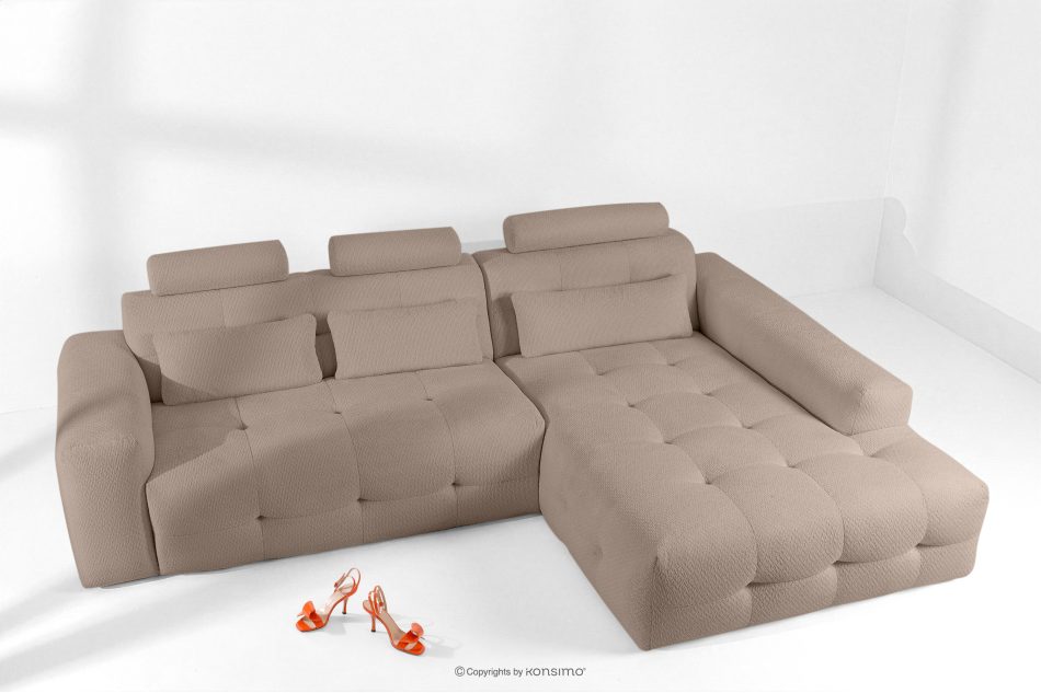 ALIGRA Ecksofa mit Steppung aus Chenille-Stoff rechts hellbraun hellbraun - Foto 1