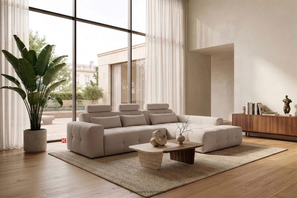 ALIGRA Ecksofa mit Steppung aus Chenille-Stoff rechts hellbraun hellbraun - Foto 15
