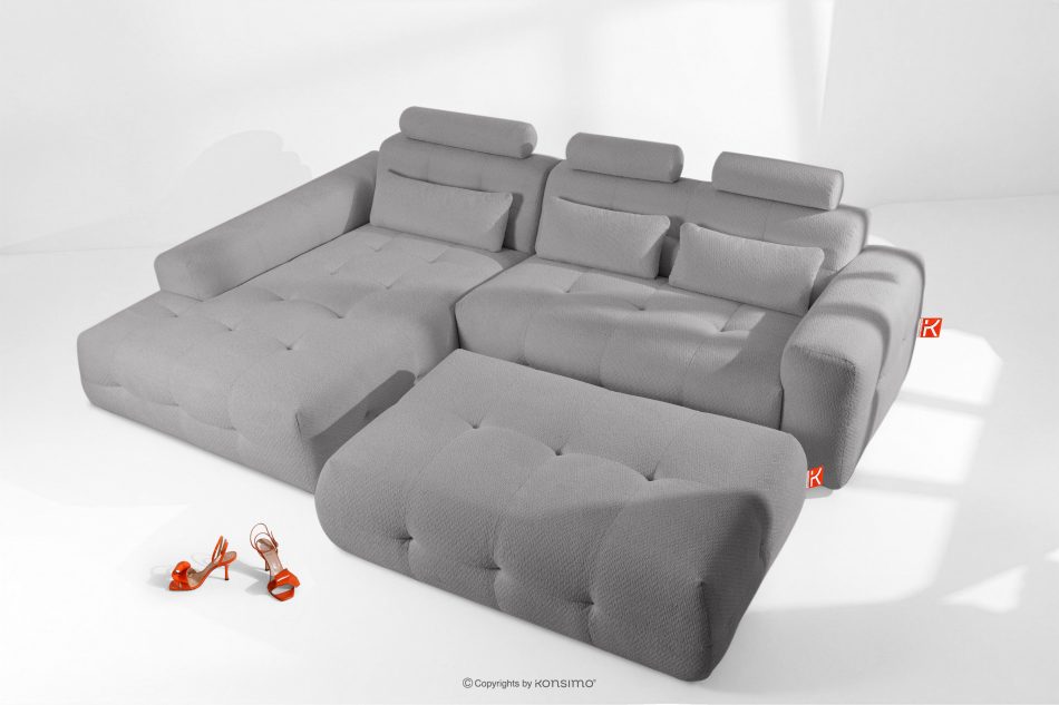 ALIGRA Wohnzimmermöbel-Set linke Eckcouch und Hocker aus Chenille-Stoff mit Steppung in Grau grau - Foto 1