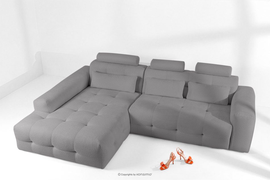 ALIGRA Wohnzimmermöbel-Set linke Eckcouch und Hocker aus Chenille-Stoff mit Steppung in Grau grau - Foto 20