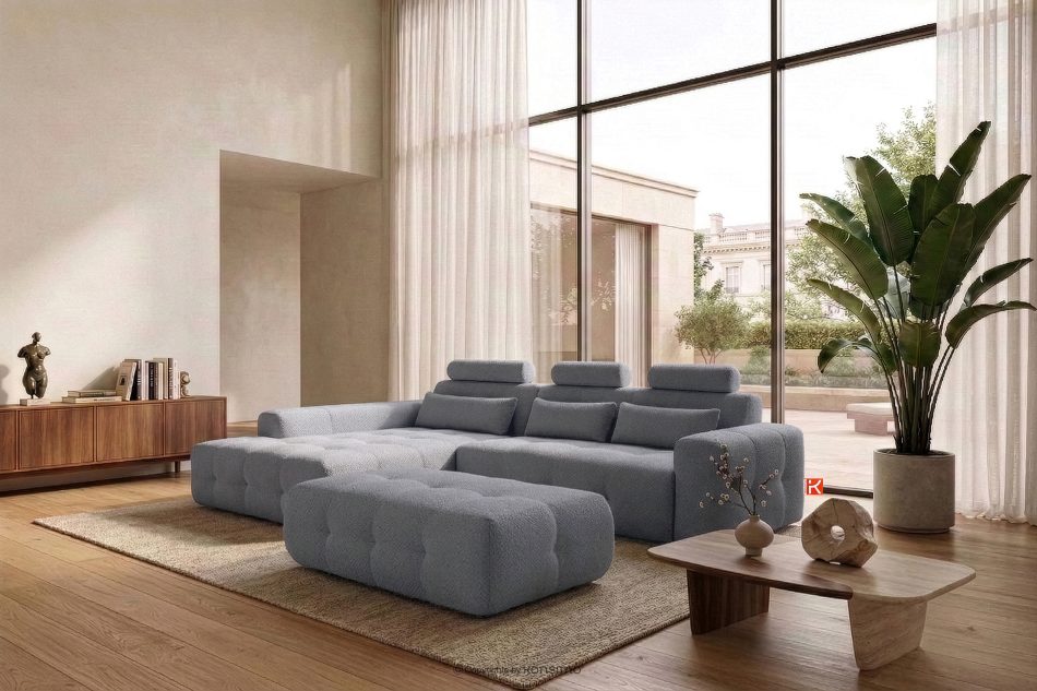 ALIGRA Wohnzimmermöbel-Set linke Eckcouch und Hocker aus Chenille-Stoff mit Steppung in Grau grau - Foto 22