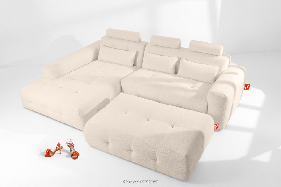 ALIGRA Wohnzimmermöbel-Set linke Eckcouch und Hocker aus Chenille-Stoff mit Steppung in Hellbeige hellbeige - Foto 1