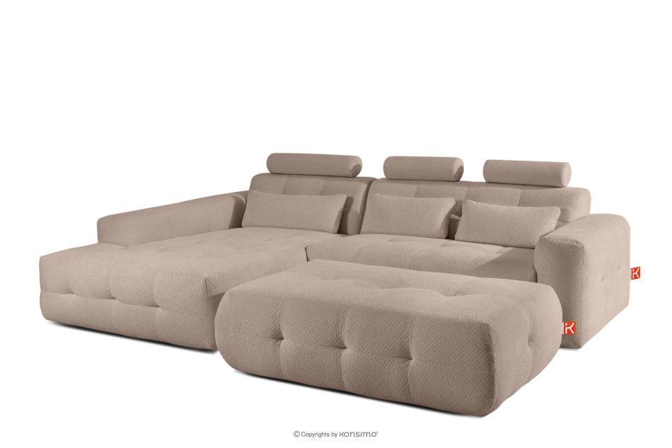 ALIGRA Wohnzimmermöbel-Set linke Eckcouch und Hocker aus Chenille-Stoff mit Steppung hellbraun hellbraun - Foto 2