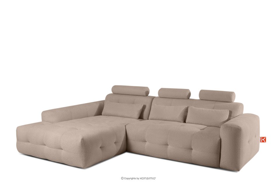 ALIGRA Wohnzimmermöbel-Set linke Eckcouch und Hocker aus Chenille-Stoff mit Steppung hellbraun hellbraun - Foto 4