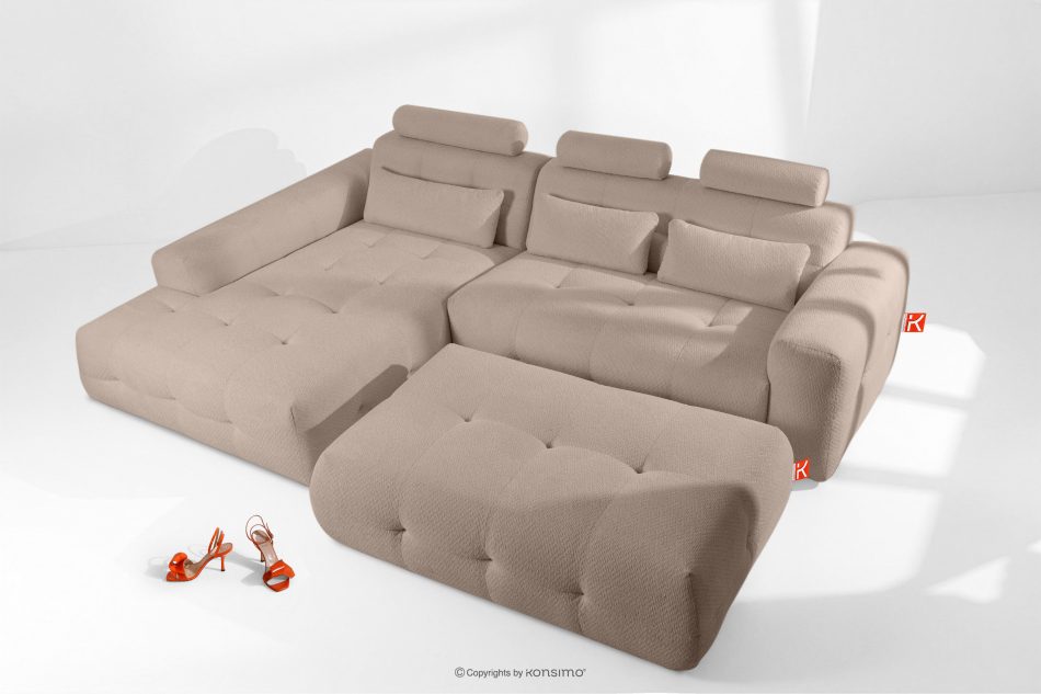 ALIGRA Wohnzimmermöbel-Set linke Eckcouch und Hocker aus Chenille-Stoff mit Steppung hellbraun hellbraun - Foto 1