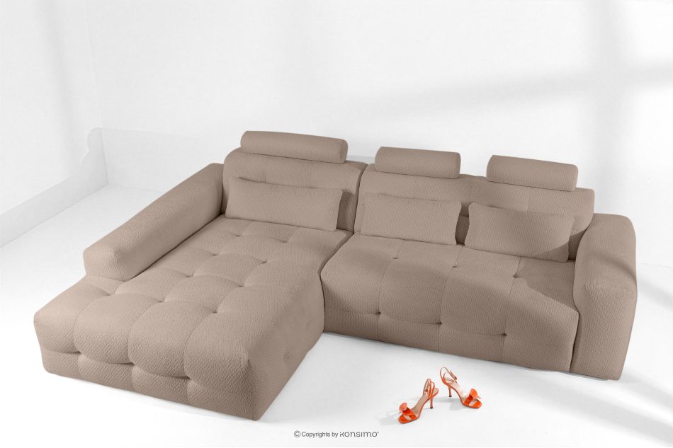 ALIGRA Wohnzimmermöbel-Set linke Eckcouch und Hocker aus Chenille-Stoff mit Steppung hellbraun hellbraun - Foto 20