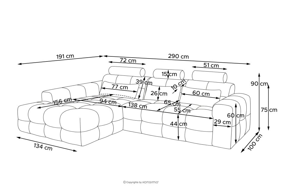 ALIGRA Wohnzimmermöbel-Set linke Eckcouch und Hocker aus Chenille-Stoff mit Steppung in Grau grau - Foto 23