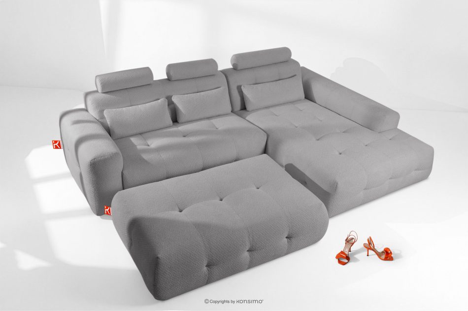 ALIGRA Wohnzimmermöbel-Set rechtes Ecksofa und Hocker aus Chenille-Stoff mit Steppung grau grau - Foto 1
