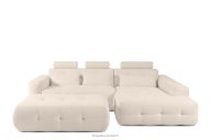 Wohnzimmermöbel-Set rechtes Ecksofa und Hocker aus Chenille-Stoff mit Steppung hellbeige