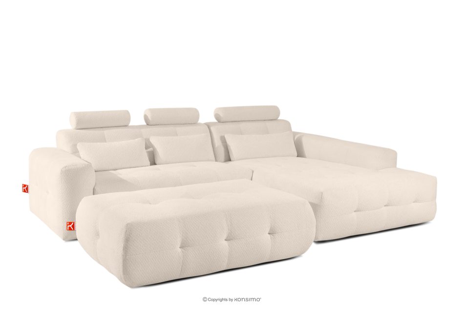 ALIGRA Wohnzimmermöbel-Set rechtes Ecksofa und Hocker aus Chenille-Stoff mit Steppung hellbeige hellbeige - Foto 2