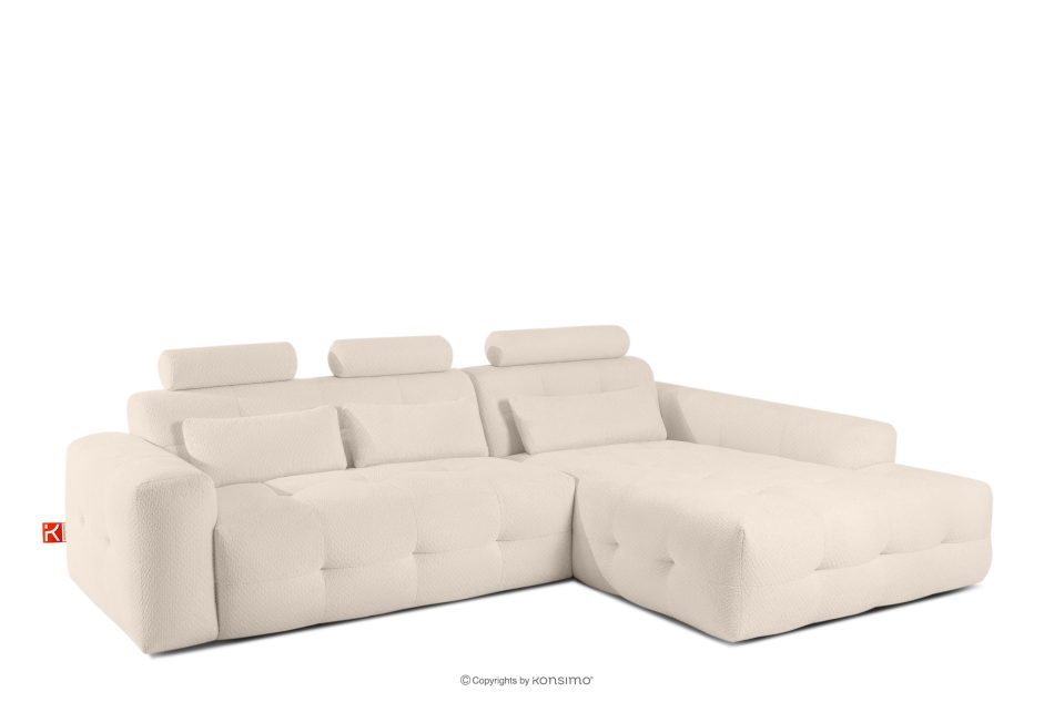 ALIGRA Wohnzimmermöbel-Set rechtes Ecksofa und Hocker aus Chenille-Stoff mit Steppung hellbeige hellbeige - Foto 4