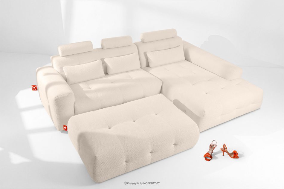 ALIGRA Wohnzimmermöbel-Set rechtes Ecksofa und Hocker aus Chenille-Stoff mit Steppung hellbeige hellbeige - Foto 1
