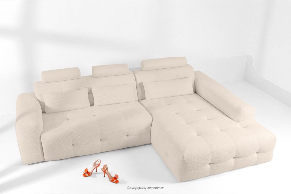 ALIGRA Wohnzimmermöbel-Set rechtes Ecksofa und Hocker aus Chenille-Stoff mit Steppung hellbeige hellbeige - Foto 20