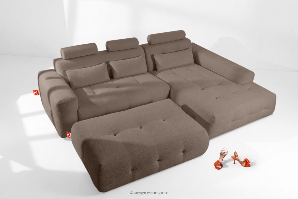 ALIGRA Wohnzimmermöbel-Set rechtes Ecksofa und Hocker aus Chenille-Stoff mit Steppung braun braun - Foto 1