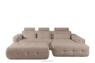 Wohnzimmermöbel-Set rechtes Ecksofa und Hocker aus Chenille-Stoff mit Steppung hellbraun