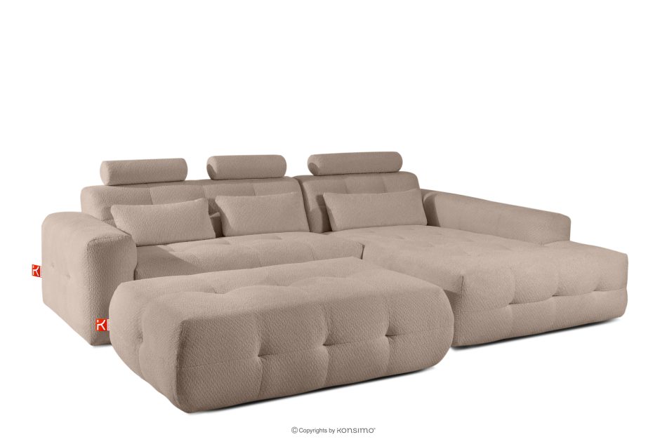 ALIGRA Wohnzimmermöbel-Set rechtes Ecksofa und Hocker aus Chenille-Stoff mit Steppung hellbraun hellbraun - Foto 2