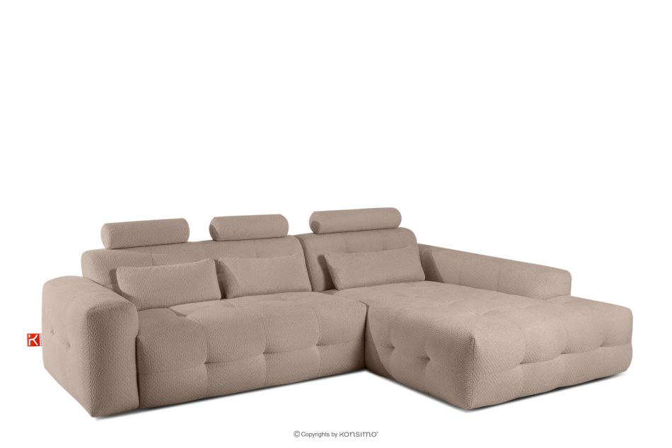 ALIGRA Wohnzimmermöbel-Set rechtes Ecksofa und Hocker aus Chenille-Stoff mit Steppung hellbraun hellbraun - Foto 4