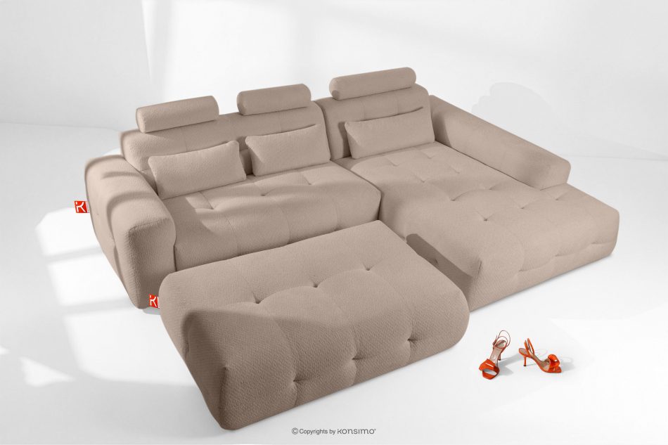 ALIGRA Wohnzimmermöbel-Set rechtes Ecksofa und Hocker aus Chenille-Stoff mit Steppung hellbraun hellbraun - Foto 1