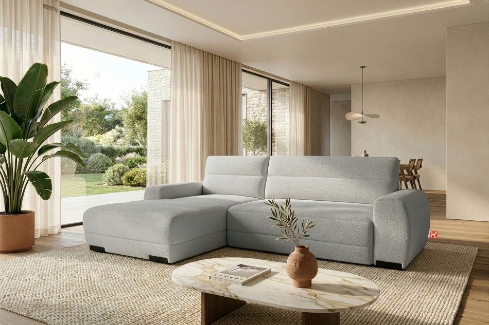 BLUME Modernes Ecksofa aus Chenille-Stoff links hellgrau hellgrau - Foto 16