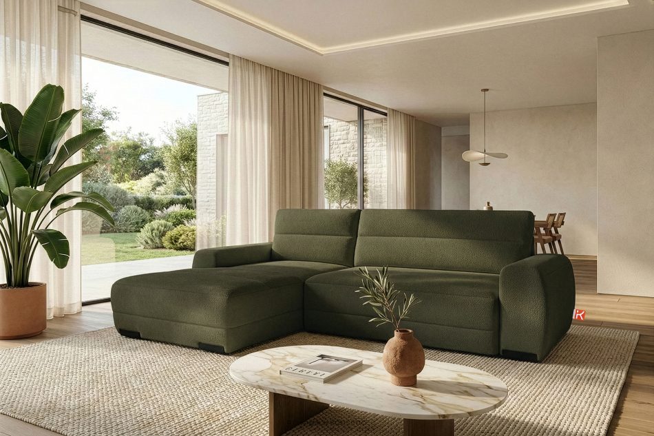BLUME Modernes Ecksofa aus Chenille-Stoff links dunkelgrün dunkelgrün - Foto 16