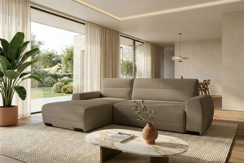 BLUME Modernes Ecksofa aus Chenille-Stoff links dunkelbeige dunkelbeige - Foto 16