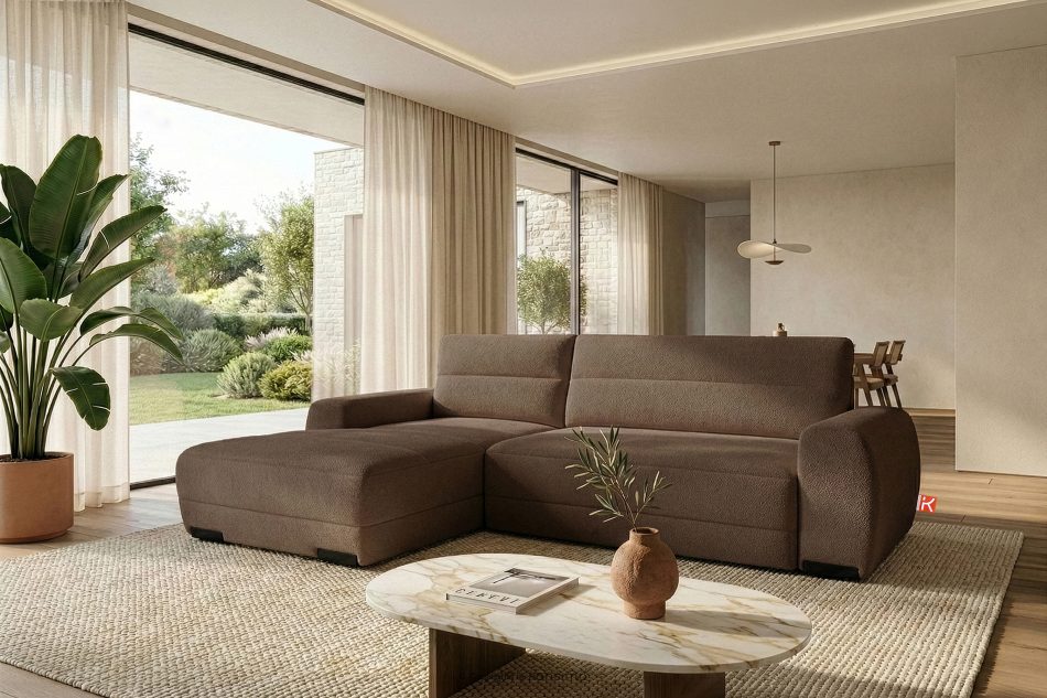 BLUME Modernes Ecksofa aus Chenille-Stoff links braun braun - Foto 16