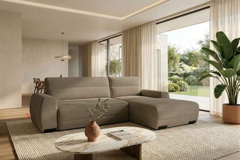 BLUME Modernes Ecksofa aus Chenille-Stoff rechts dunkelbeige dunkelbeige - Foto 16