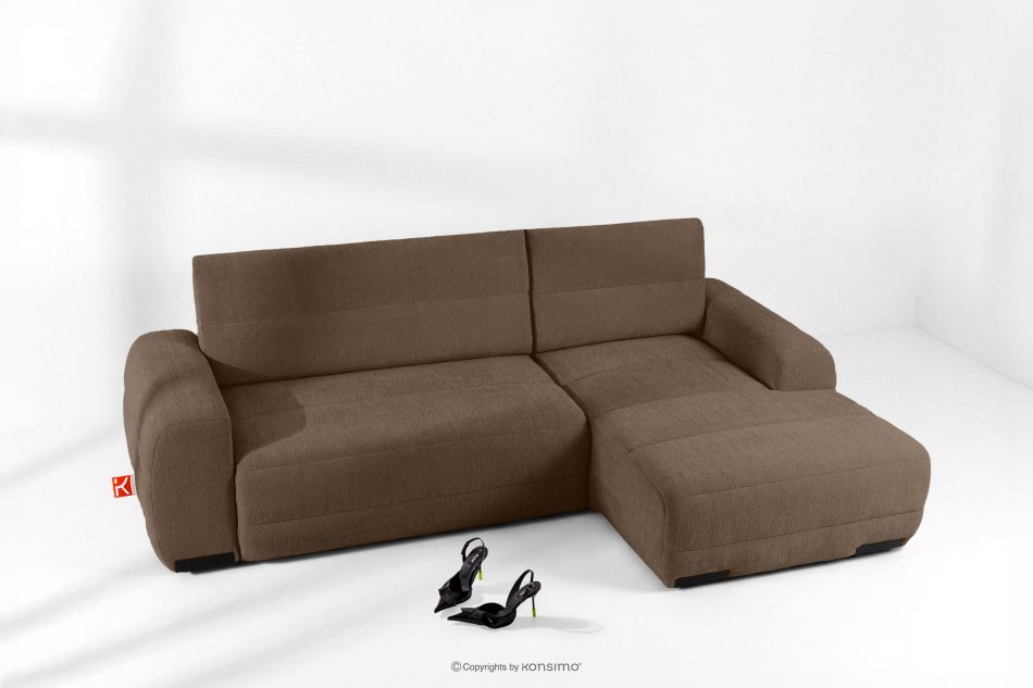 BLUME Modernes Ecksofa aus Chenille-Stoff rechts braun braun - Foto 1