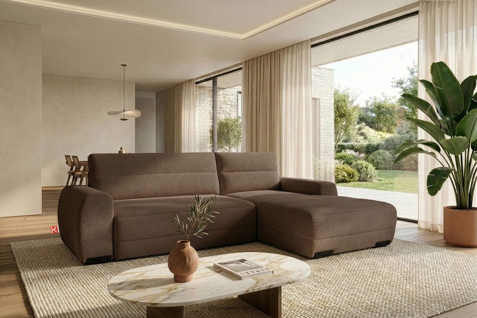 BLUME Modernes Ecksofa aus Chenille-Stoff rechts braun braun - Foto 16