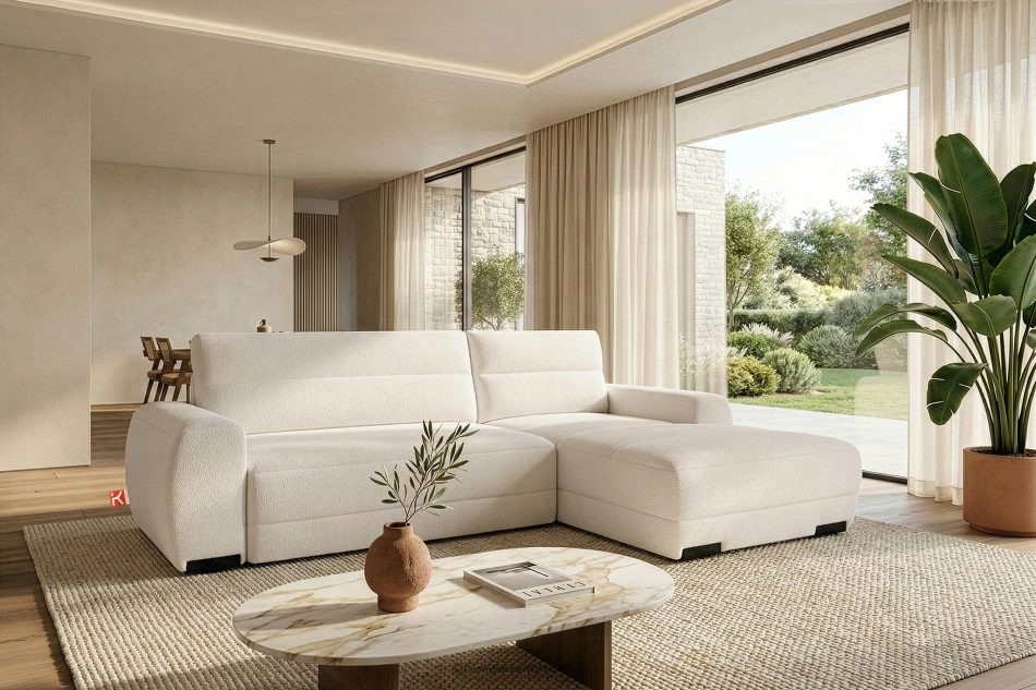 BLUME Modernes Ecksofa aus Chenille-Stoff rechts ecru ecru - Foto 16