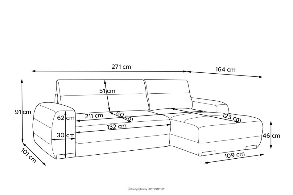 BLUME Modernes Ecksofa aus Chenille-Stoff rechts cremefarben cremefarbe - Foto 17