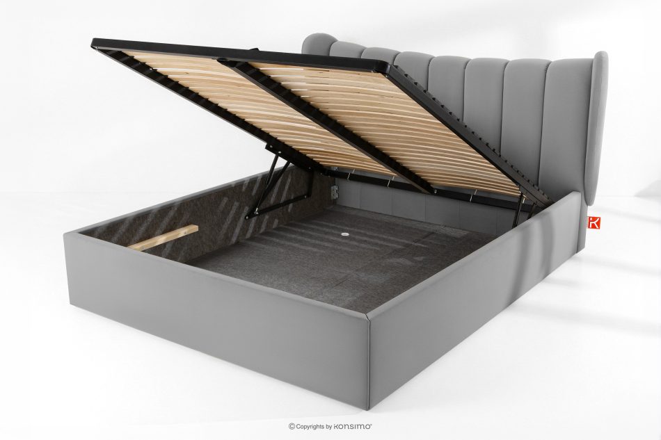 GIZO Polsterbett im Muschel-Design mit Bettkasten 160 cm hellgrau hellgrau - Foto 13