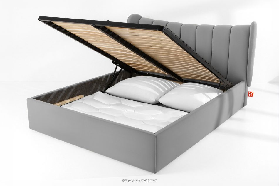 GIZO Polsterbett im Muschel-Design mit Bettkasten 160 cm hellgrau hellgrau - Foto 14