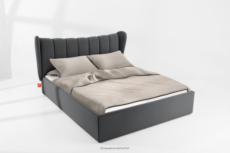 GIZO Polsterbett im Muschel-Design mit Bettkasten 160 cm dunkelgrau dunkelgrau - Foto 1