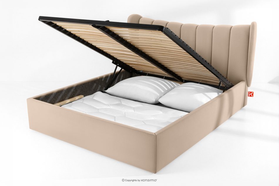 GIZO Polsterbett im Muschel-Design mit Bettkasten 160 cm hellbeige hellbeige - Foto 14
