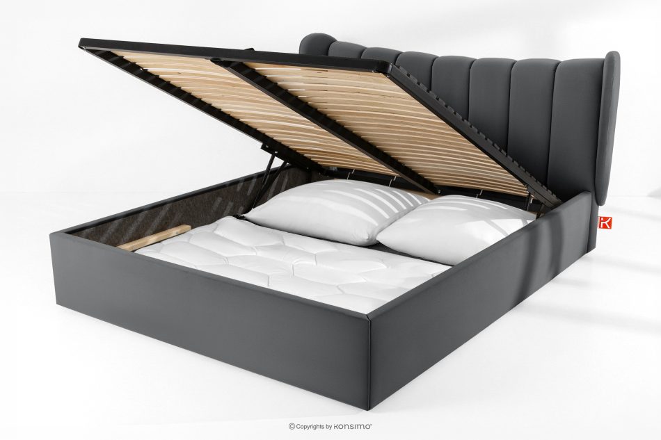 GIZO Polsterbett im Muschel-Design mit Bettkasten 180 cm dunkelgrau dunkelgrau - Foto 14
