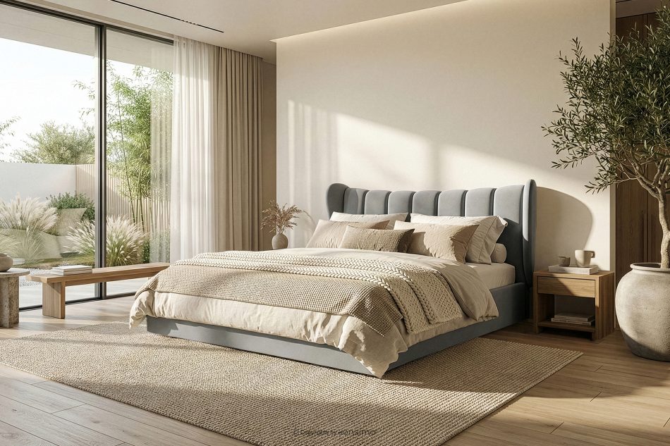 GIZO Polsterbett im Muschel-Design mit Bettkasten 200 cm hellgrau hellgrau - Foto 15
