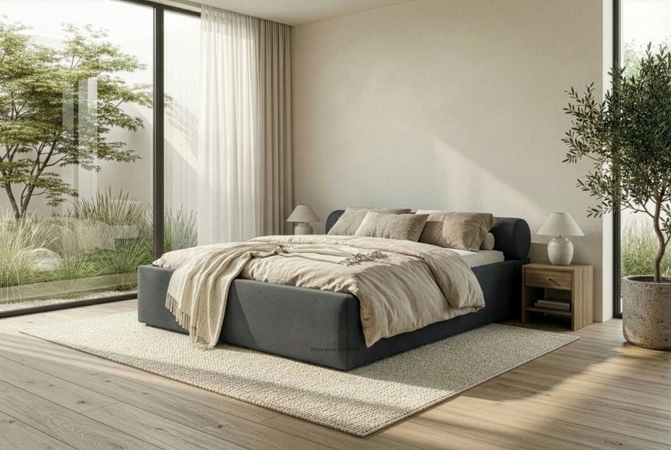 LUNEO Japandi-Polsterbett mit Bettkasten 160 cm anthrazit anthrazit - Foto 15